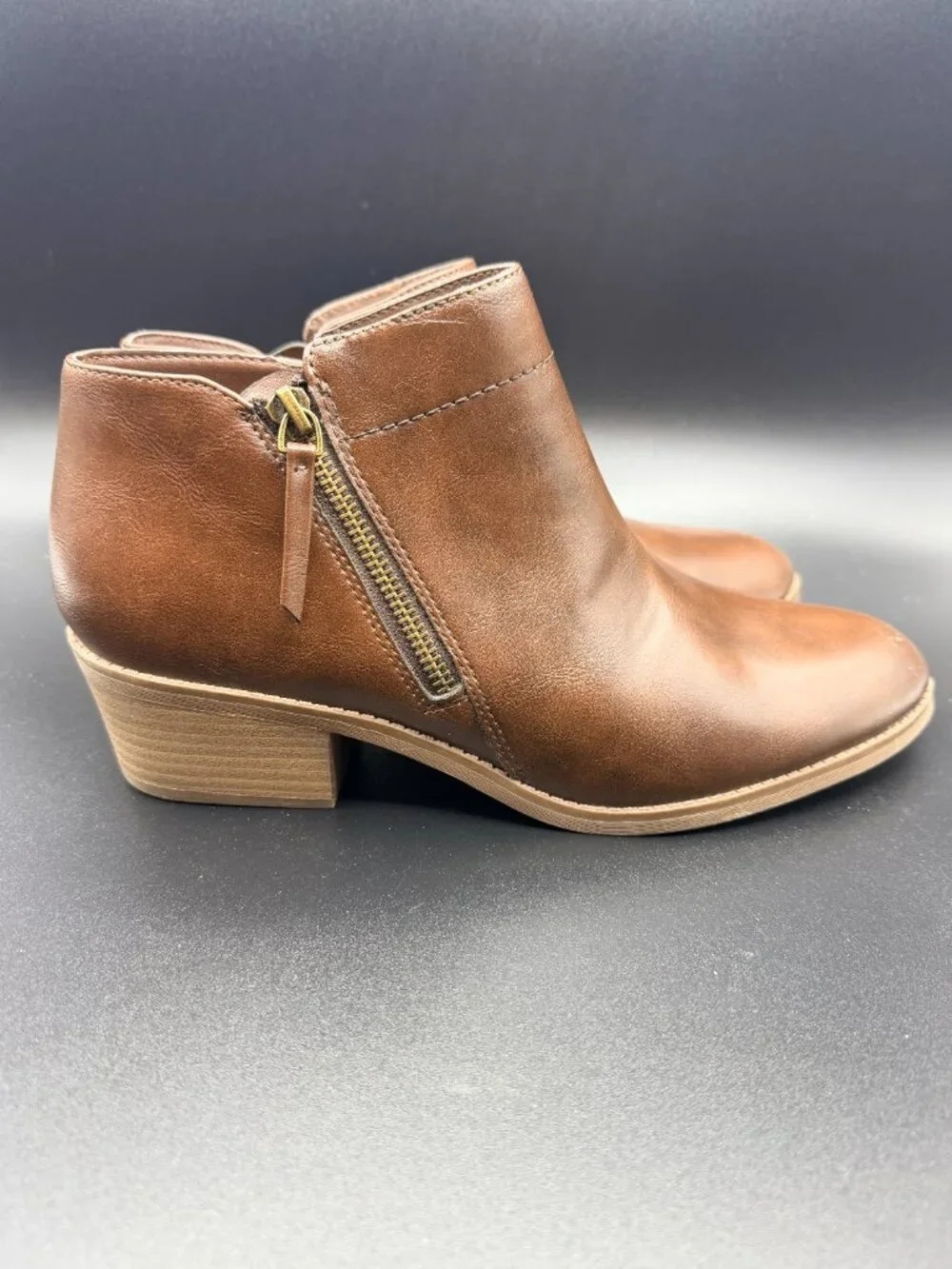 TIME & TRU Ankle Booties with Zipper, Brown, Memory Foam Boots Size 10